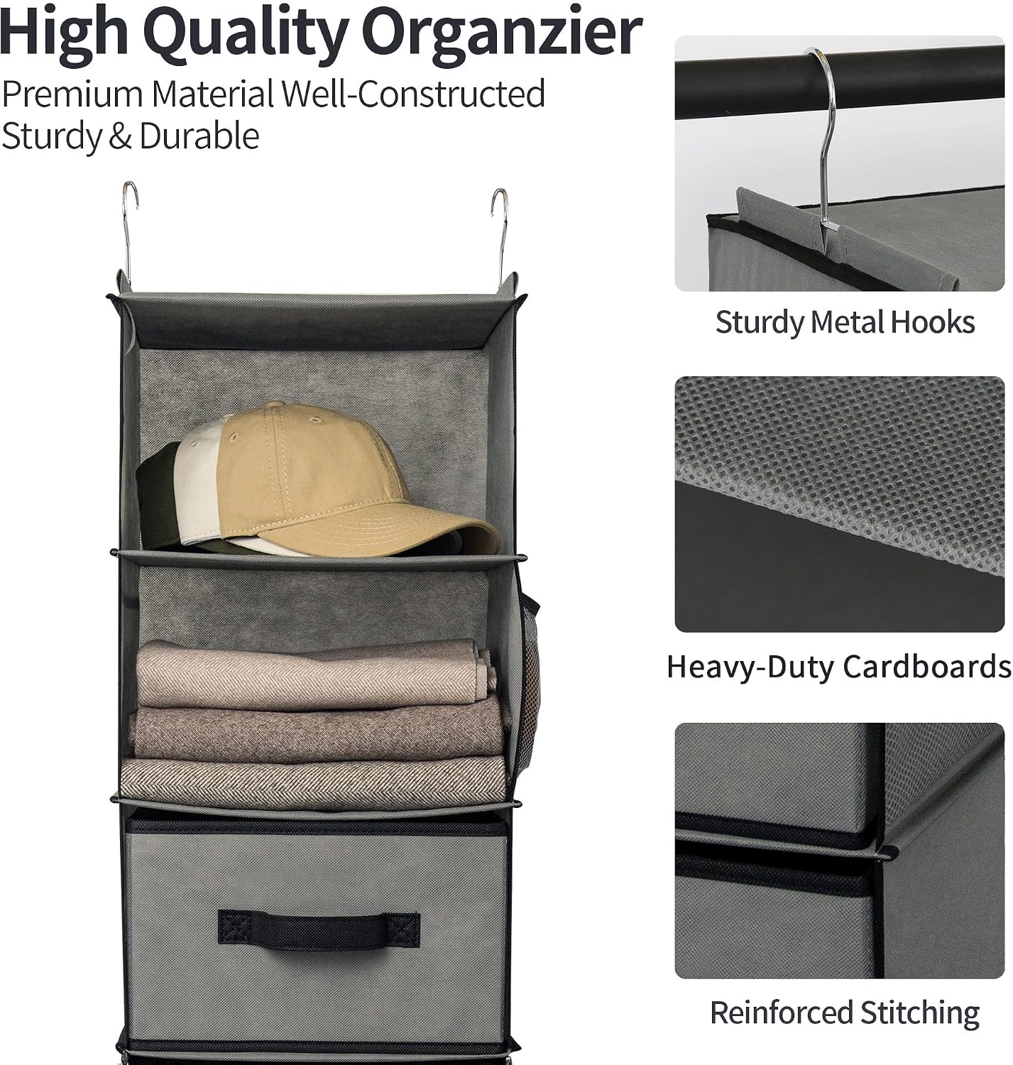 Hanging Closet Organizer Shelves Drawers Pockets