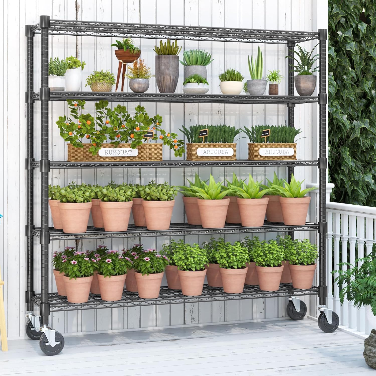 Adjustable Wheeled Heavy Duty 5-Tier Wire Storage Shelving Unit