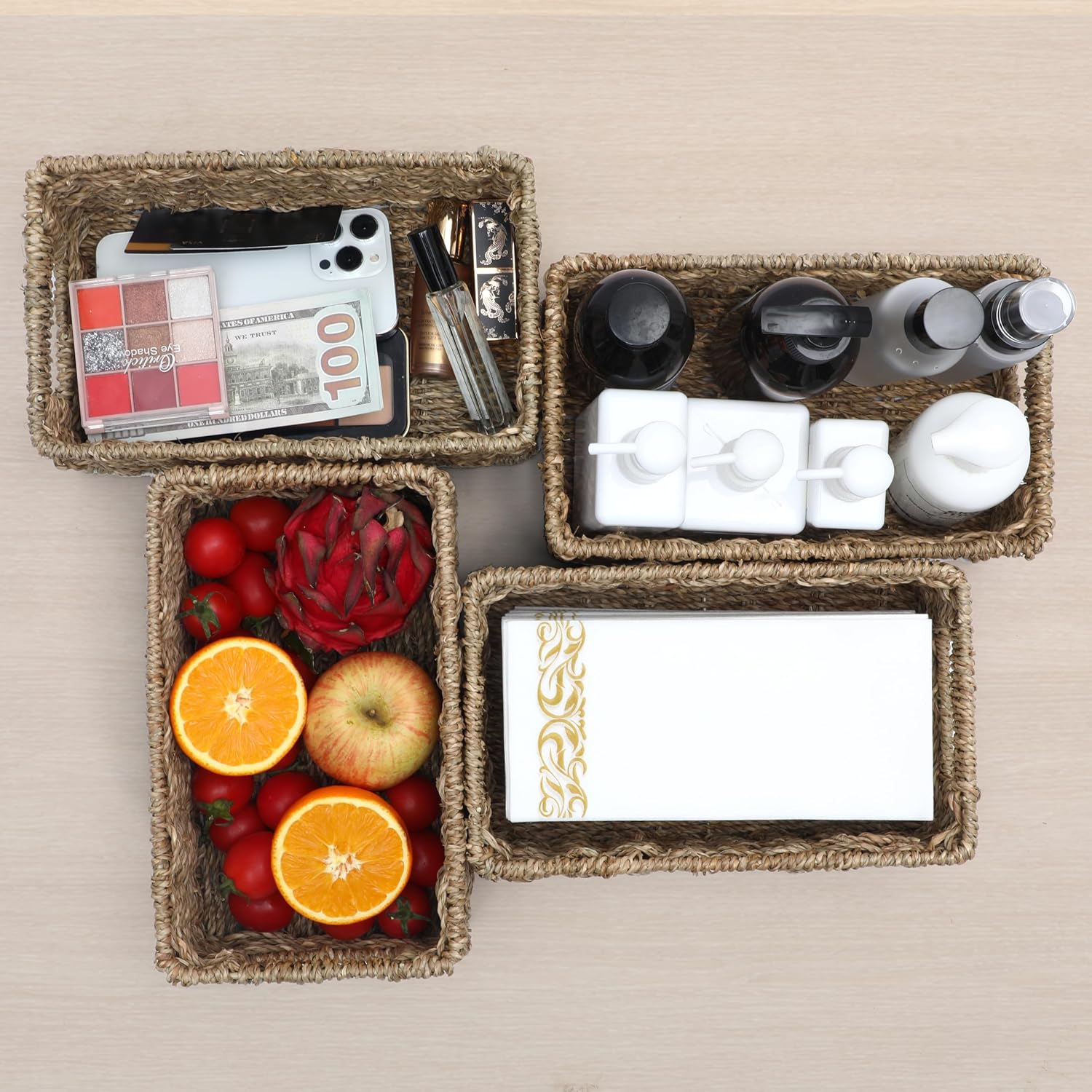 Decorative Rectangular Seagrass Woven Storage Baskets