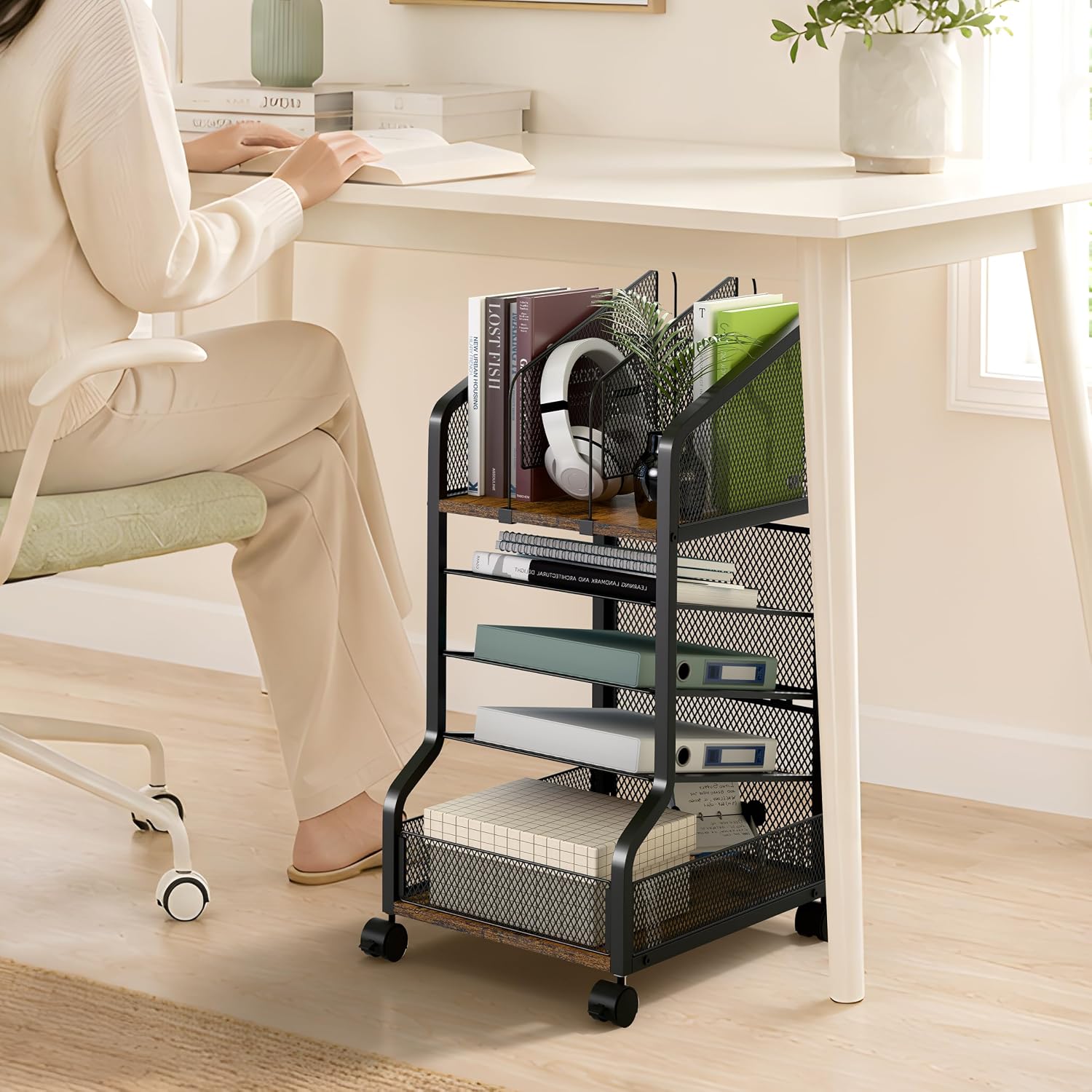 5-Tier Rolling File Cart Lockable Wheel Organizer