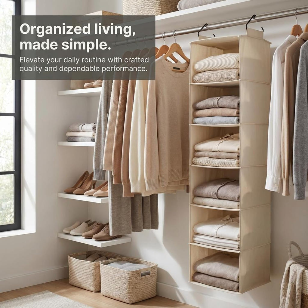 6-Shelf Canvas Hanging Closet Storage Organizer