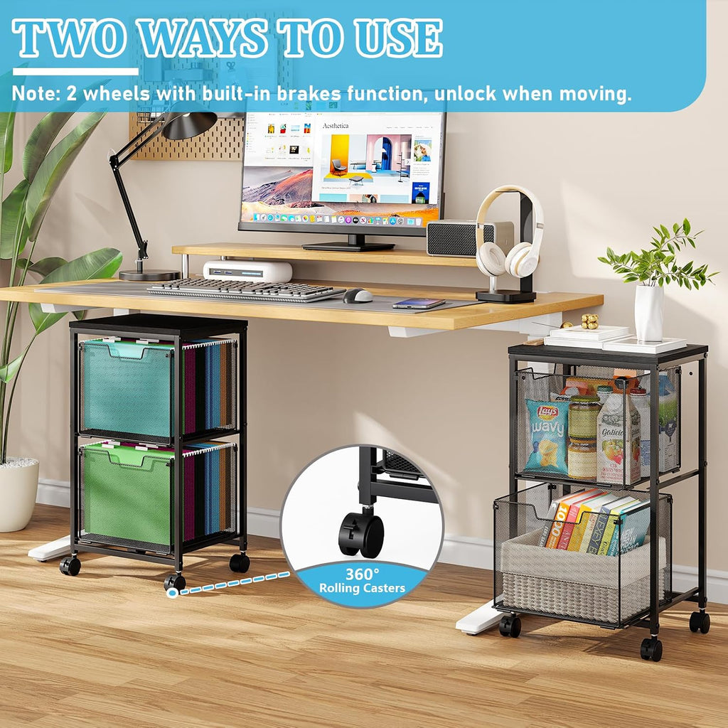 Mobile Rolling File Cart with Storage Drawers