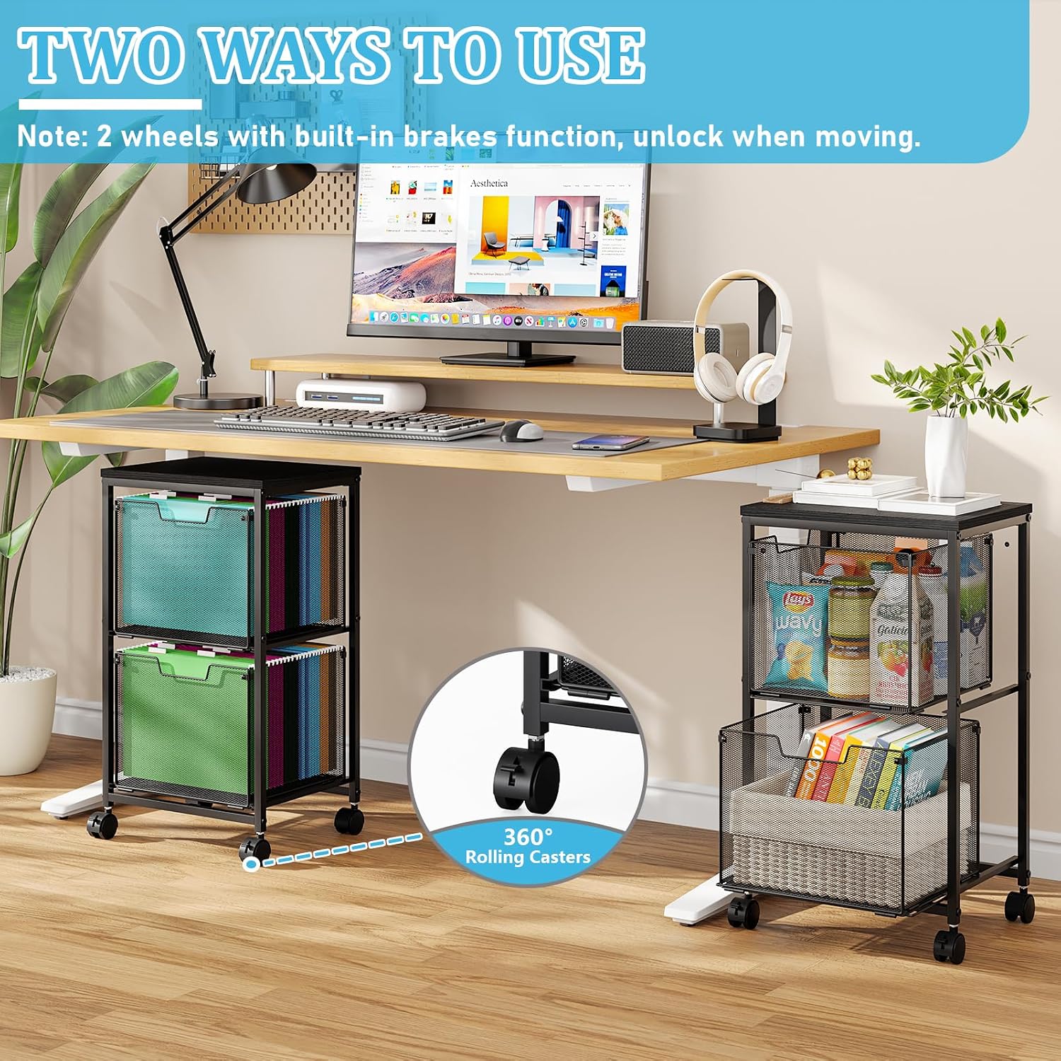 Mobile Rolling File Cart with Storage Drawers