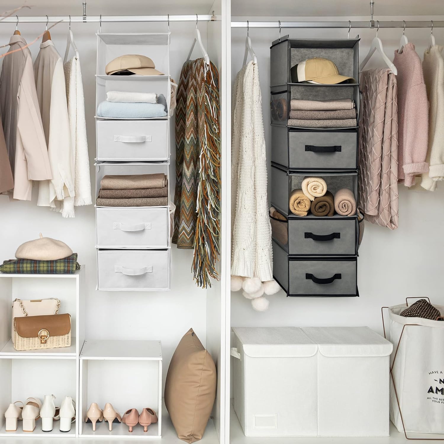 Hanging Closet Organizer Shelves Drawers Pockets
