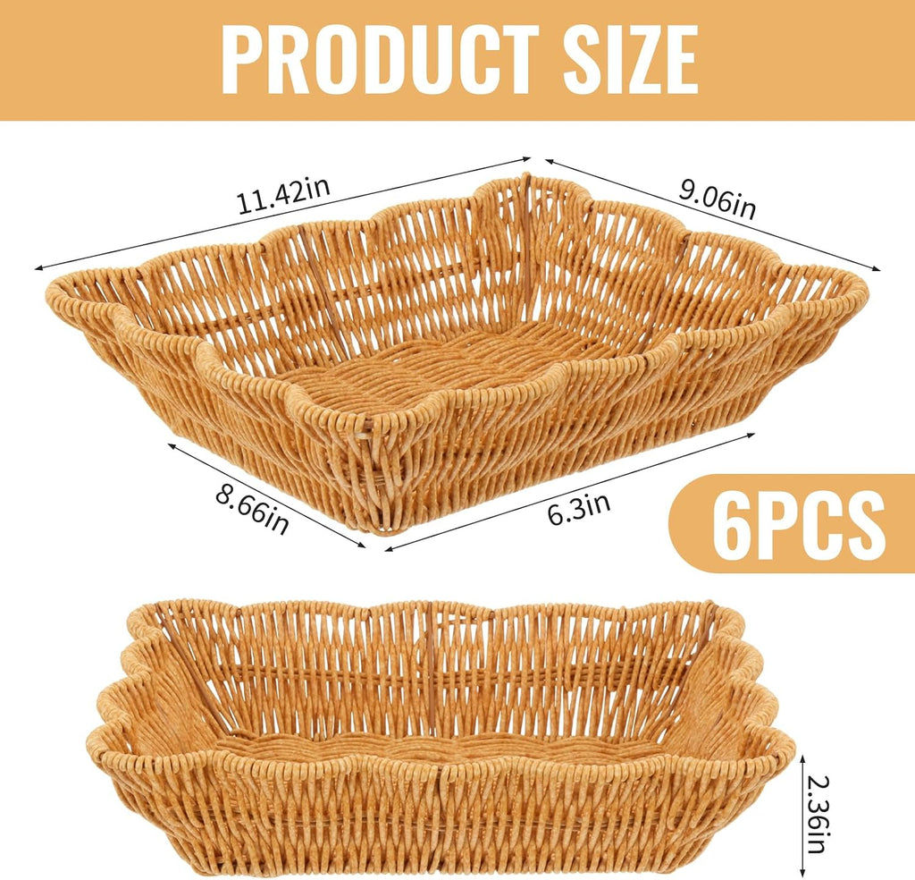 Stackable Rectangular Imitation Rattan Serving Baskets