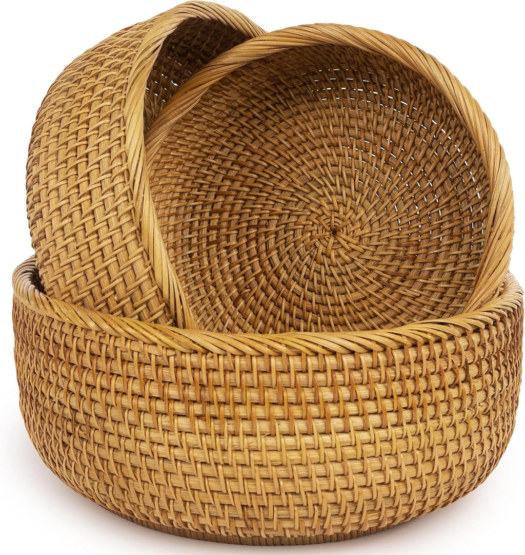 Stackable Round Natural Rattan Serving Basket Set