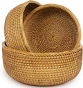 Stackable Round Natural Rattan Serving Basket Set
