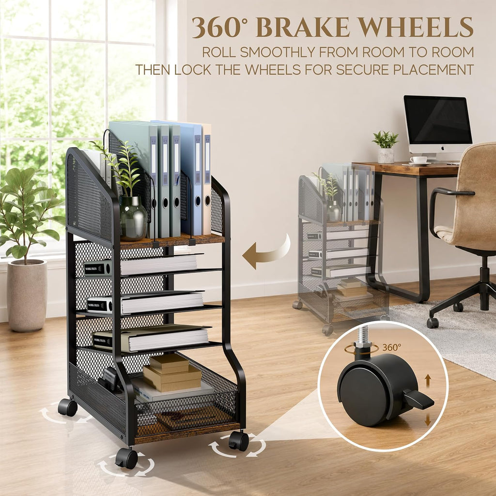 5-Tier Rolling File Cart Lockable Wheel Organizer