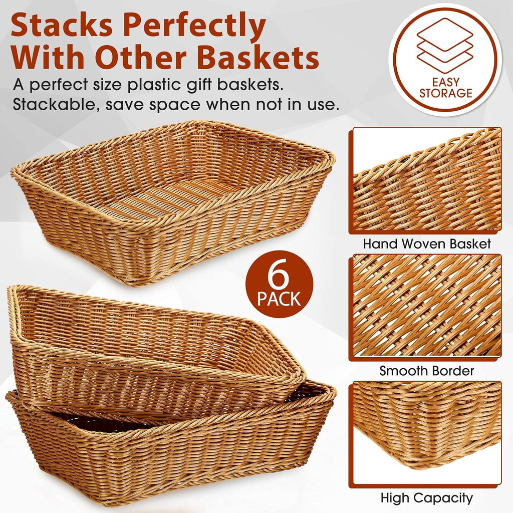 Rectangular Poly Rattan Woven Serving Baskets Set
