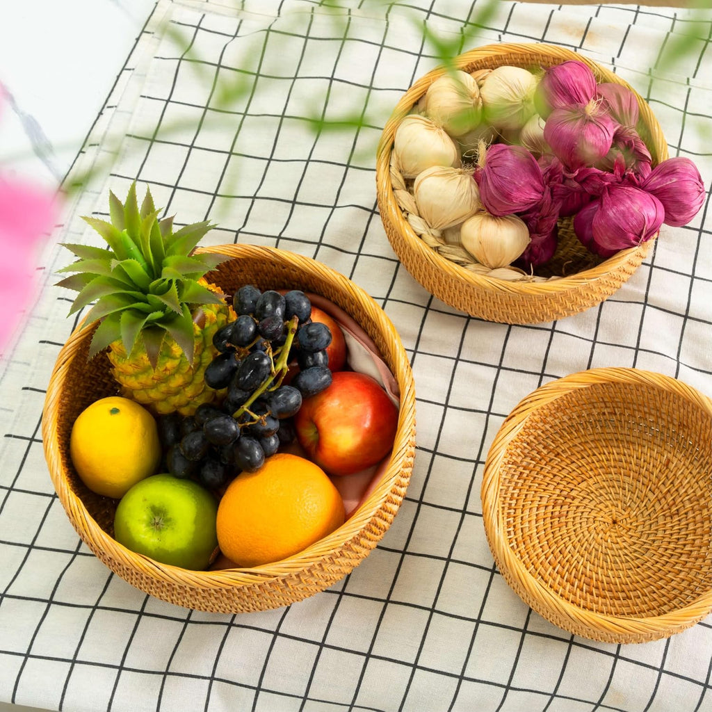 Stackable Round Natural Rattan Serving Basket Set