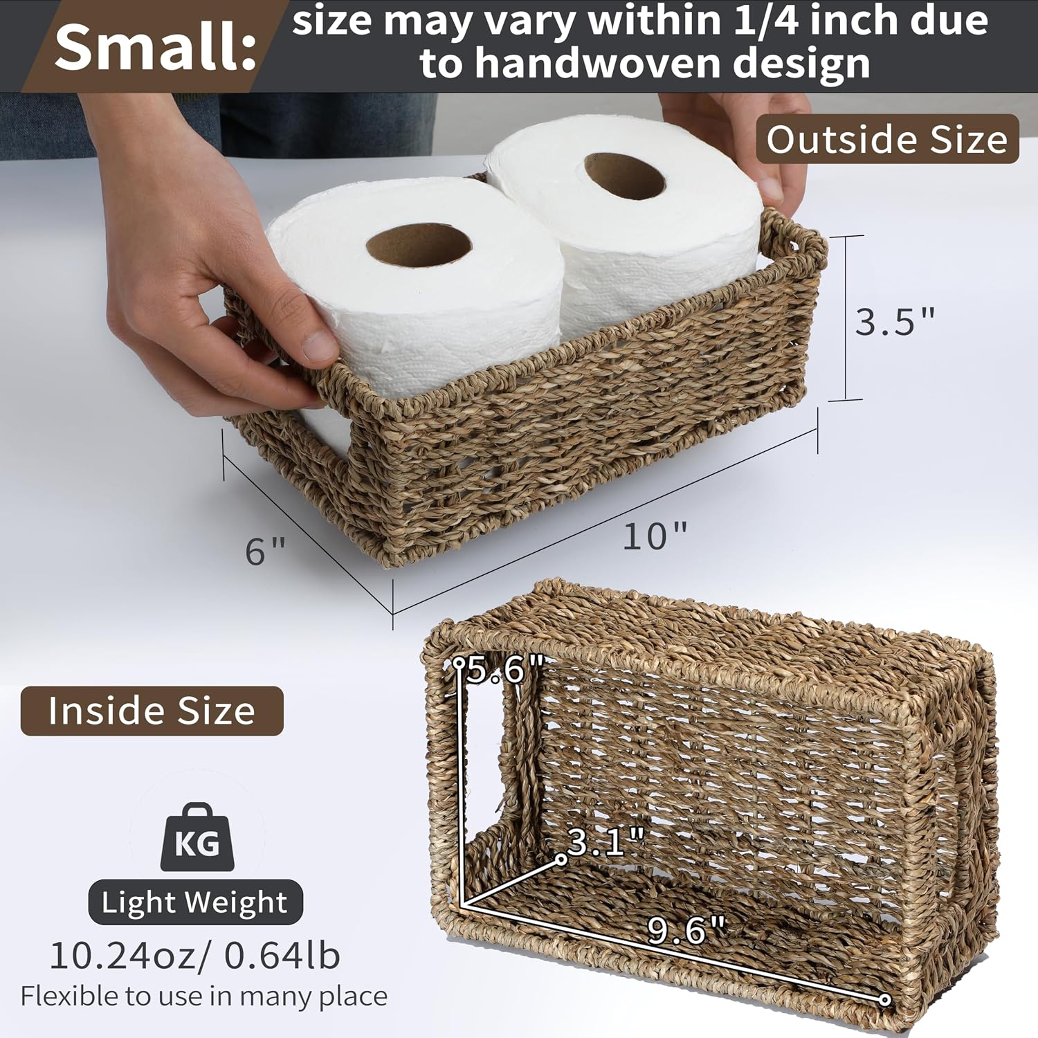 Decorative Rectangular Seagrass Woven Storage Baskets