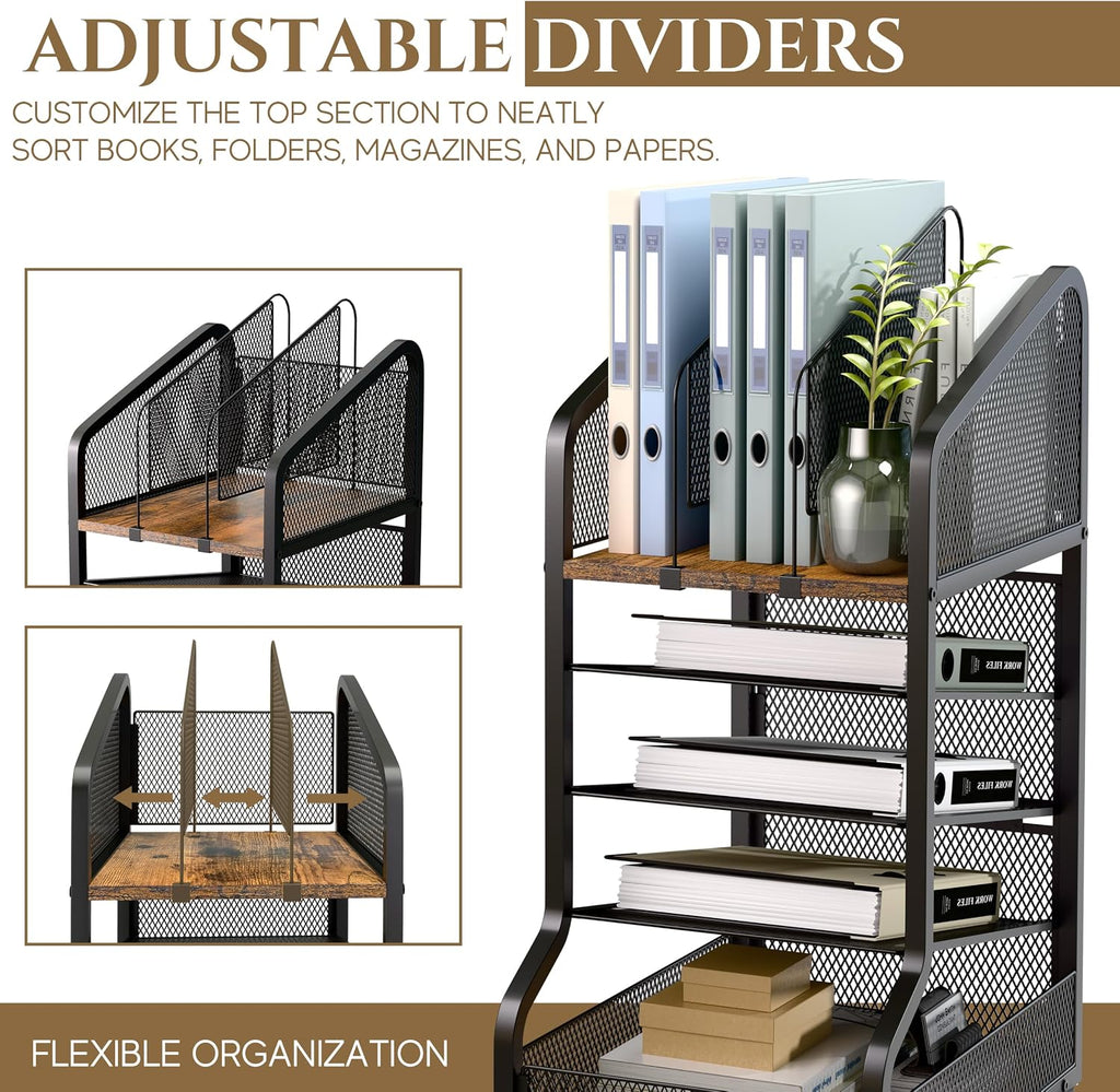 5-Tier Rolling File Cart Lockable Wheel Organizer