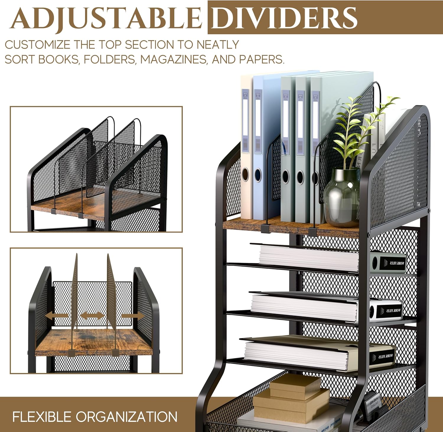 5-Tier Rolling File Cart Lockable Wheel Organizer