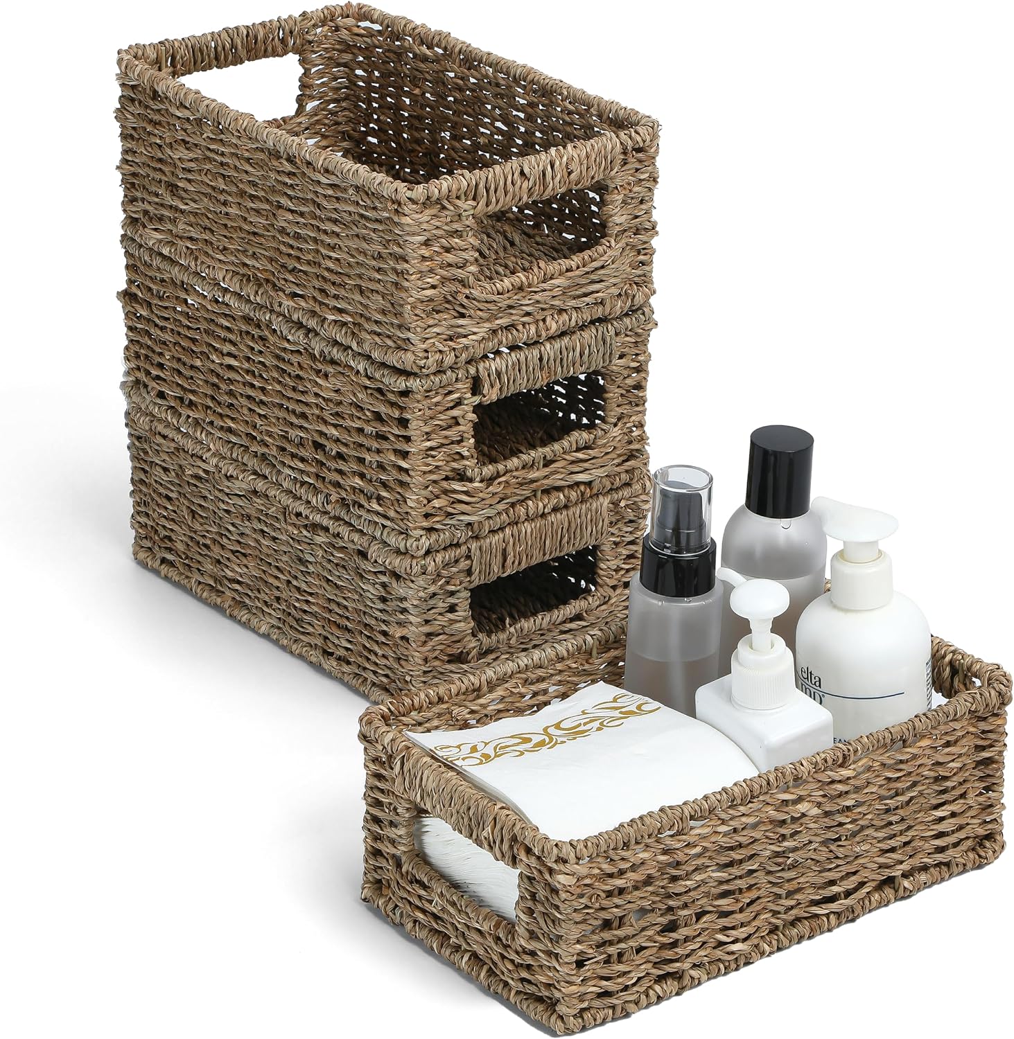 Decorative Rectangular Seagrass Woven Storage Baskets