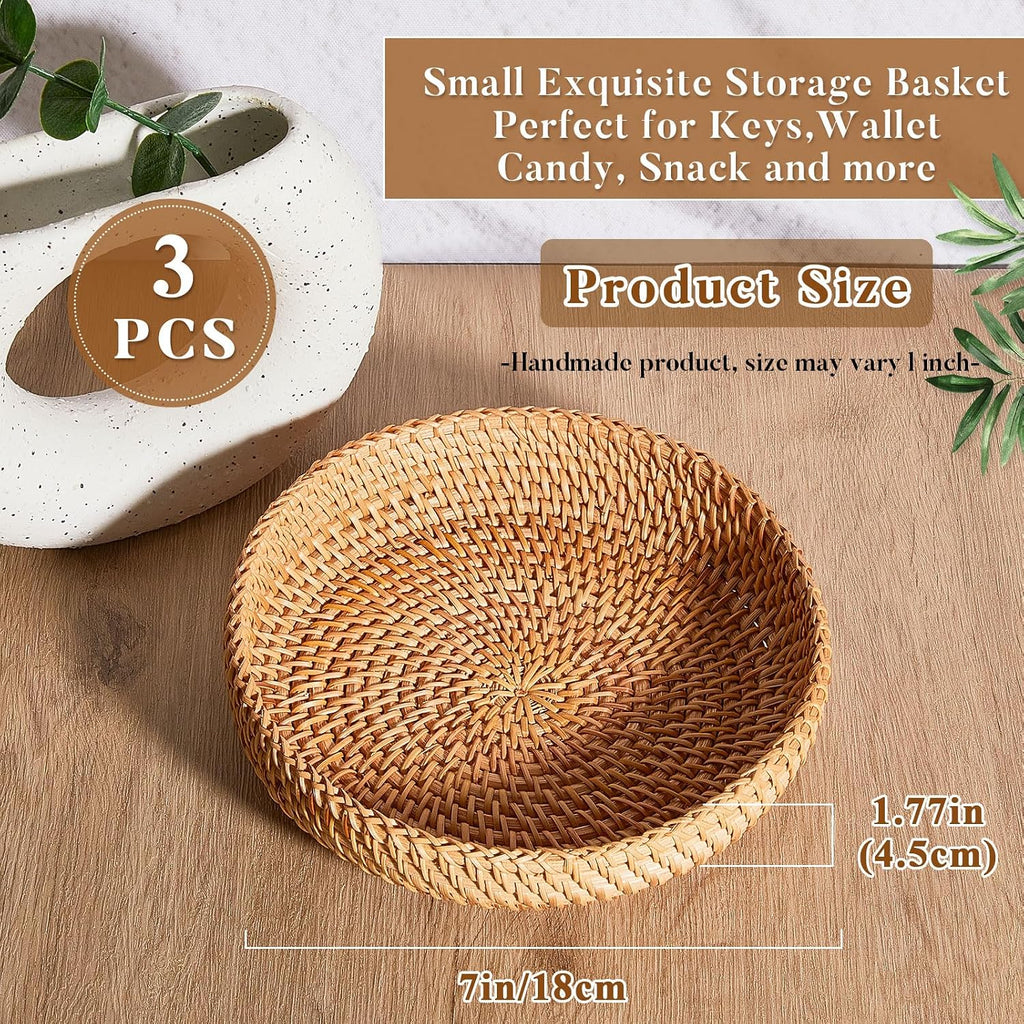 Decorative Round Rattan Storage Trays Set of Three