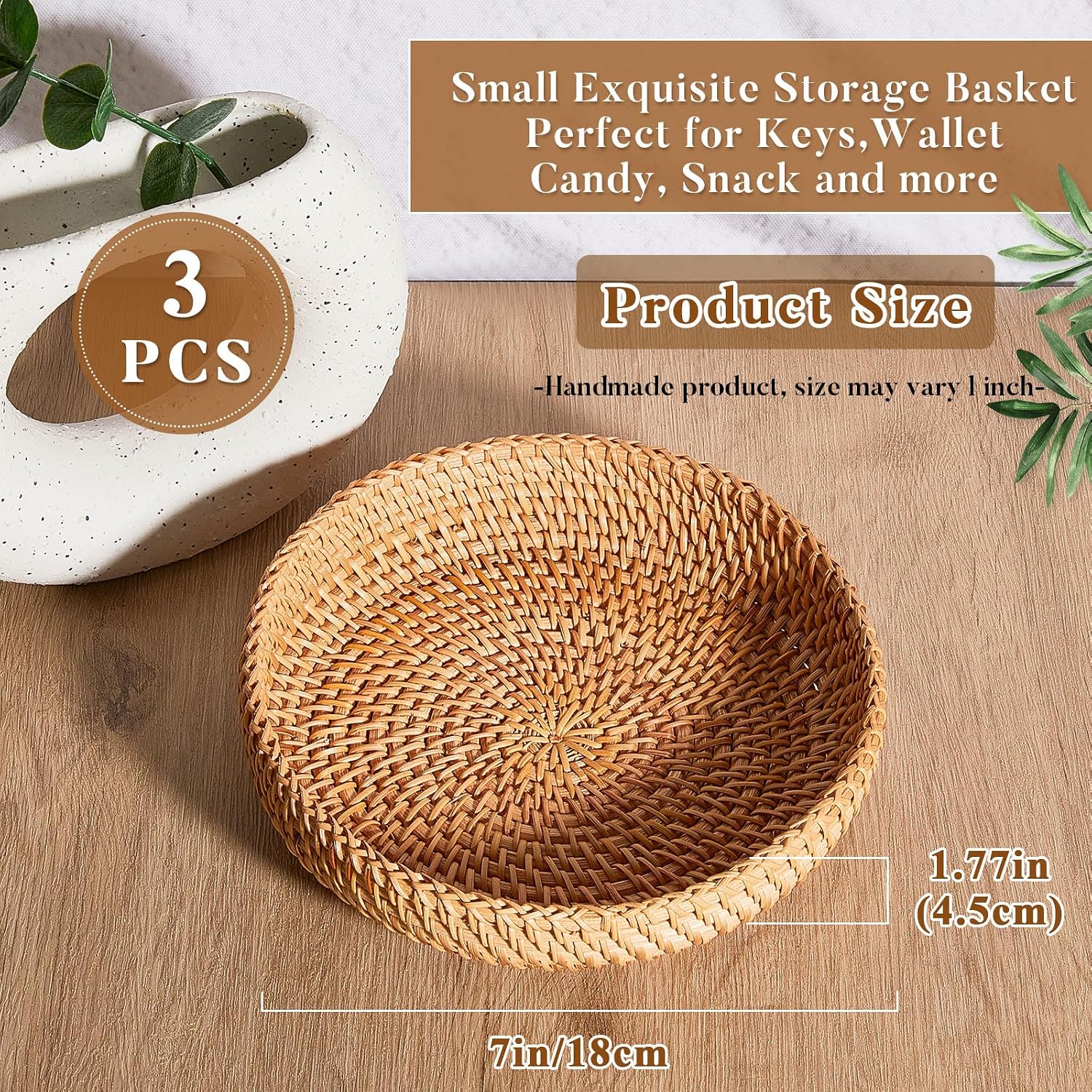 Decorative Round Rattan Storage Trays Set of Three