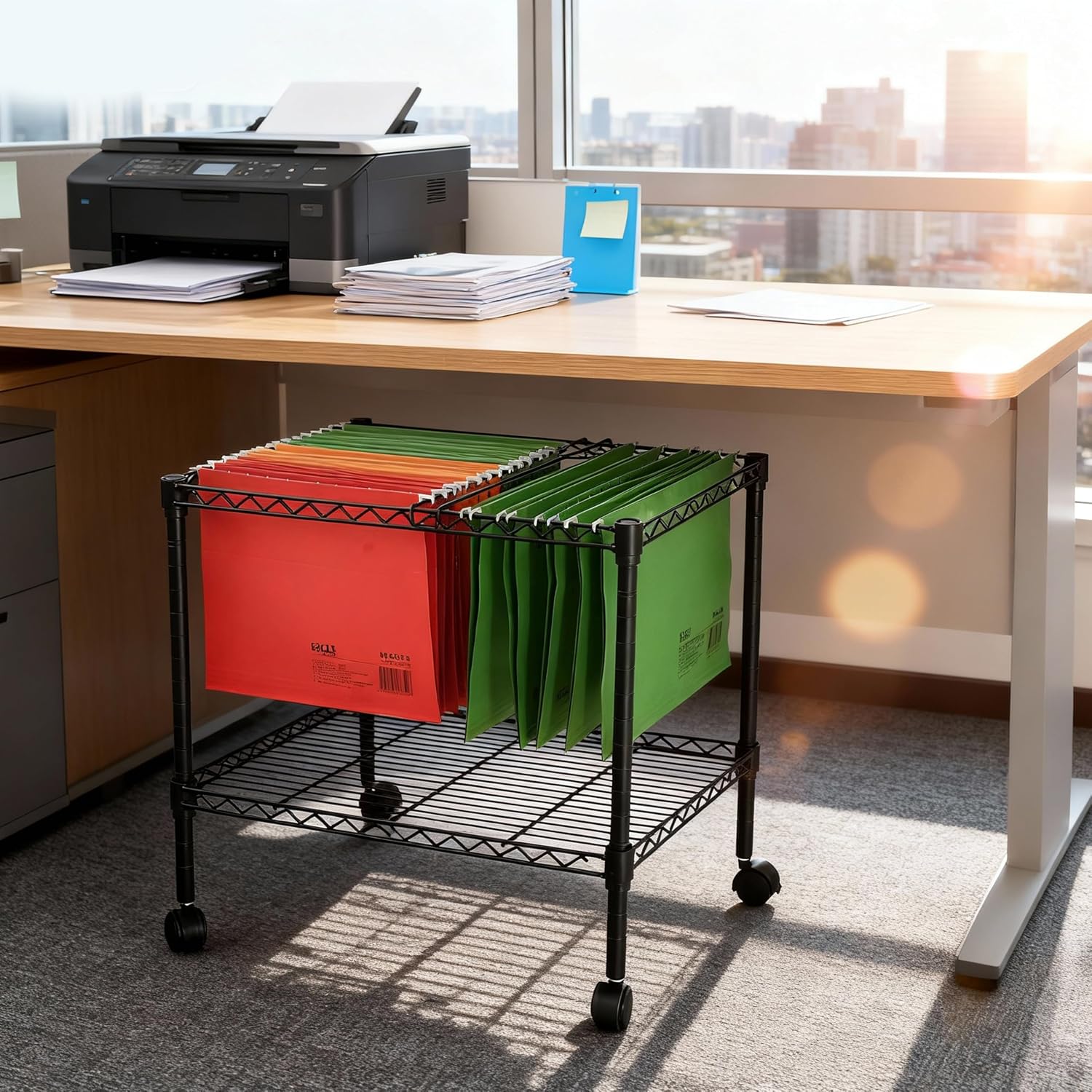 Metal Rolling File Cart for Office Document Storage
