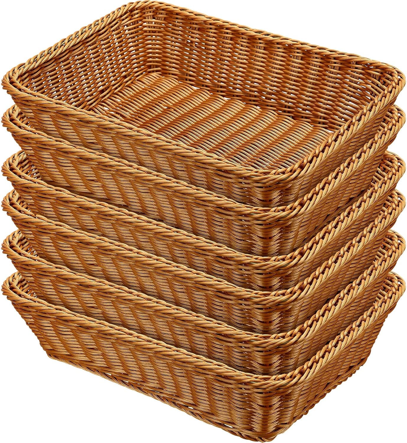 Rectangular Poly Rattan Woven Serving Baskets Set
