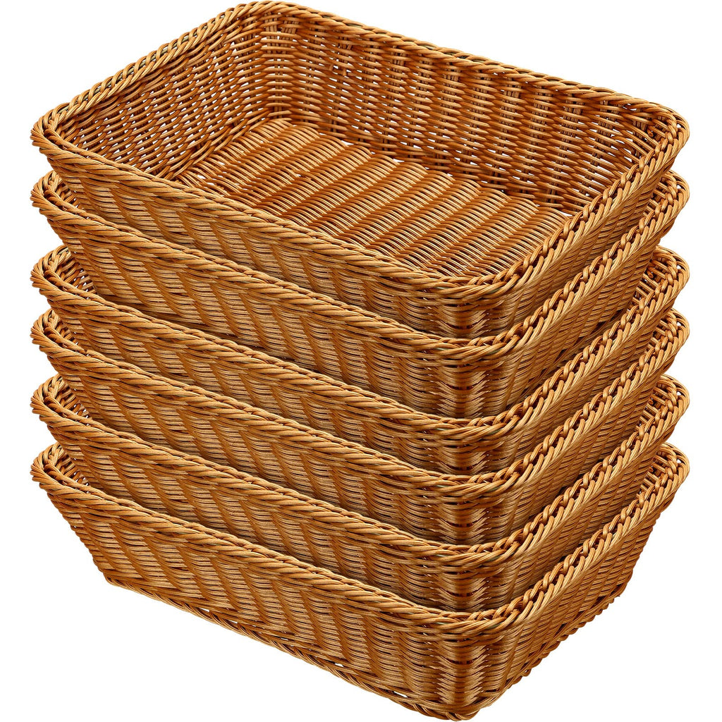 Rectangular Poly Rattan Woven Serving Baskets Set