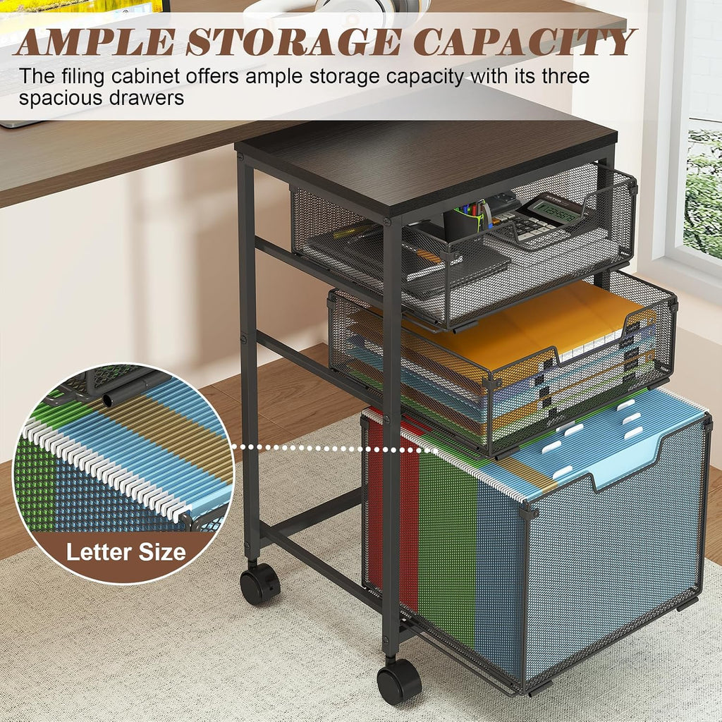 Rolling File Cart with Drawers and Printer Surface