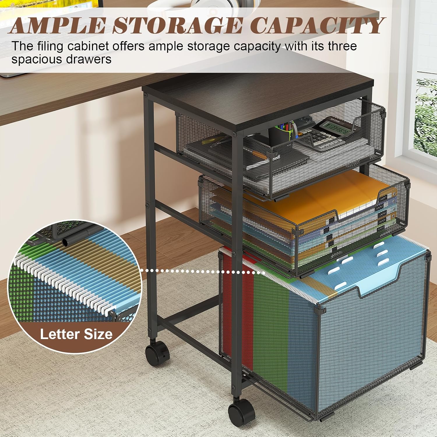 Rolling File Cart with Drawers and Printer Surface